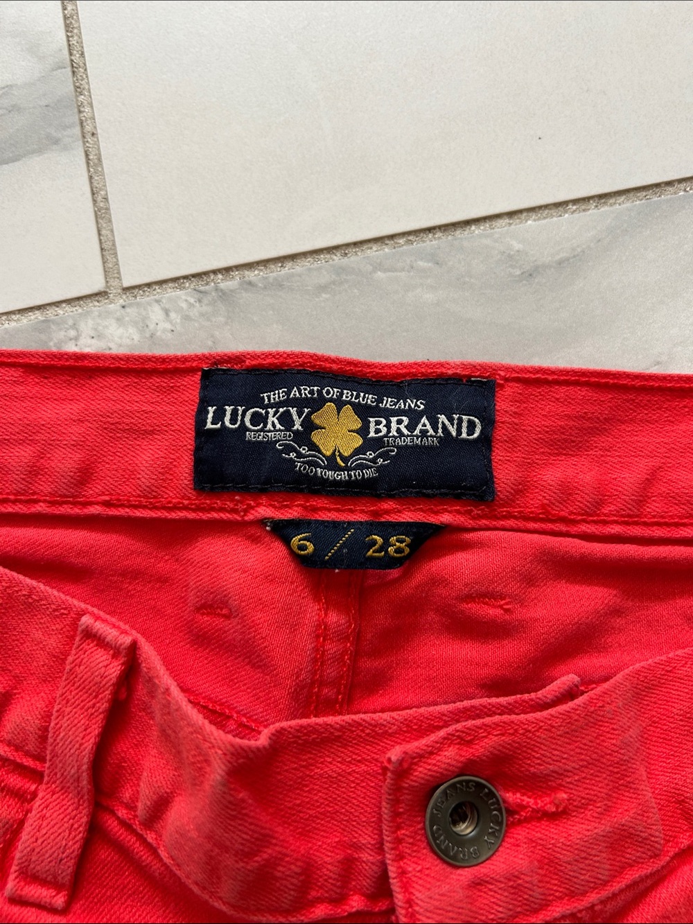 Lucky Brand Red Frayed-Hem Jean Shorts - Picture 2 of 10